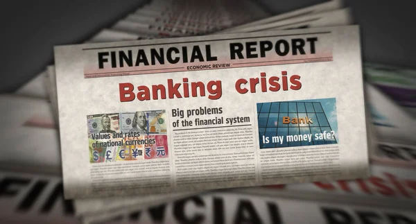 Банківська Криза Фінанси Економіки Глобальна Рецесія Старовинні Новини Газетний Друк — стокове фото
