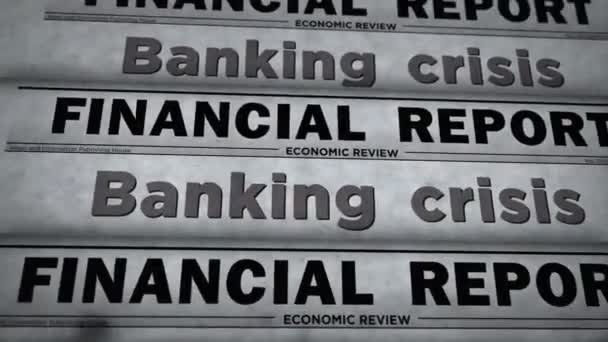 Bankválság Finanszírozás Globális Recesszió Vintage Hírek Újságnyomtatás Absztrakt Koncepció Retro — Stock videók