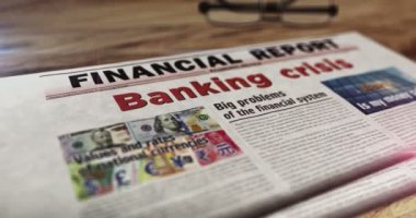 Bankacılık krizi ekonomisi finans ve küresel durgunluk gazetesi. Manşetler soyut kavram 3D.