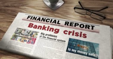 Bankacılık krizi ekonomisi finans ve küresel durgunluk gazetesi. Manşetler soyut kavram 3D.