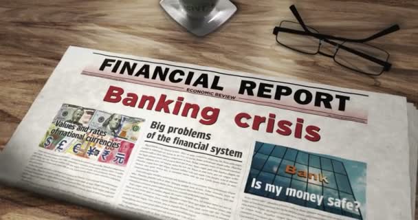 Banking Crisis Economy Finance Global Recession Daily Newspaper Table Manchetes — Vídeo de Stock