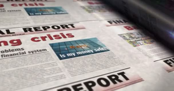 Bankacılık Krizi Ekonomisi Finans Küresel Durgunluk Günlük Gazete Rulosu Basımı — Stok video