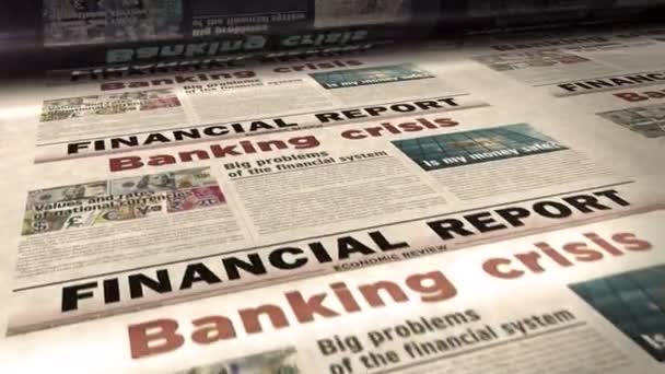 Банковские Кризисные Финансы Глобальная Рецессия Ежедневная Печать Газет Новостей Ретро — стоковое видео