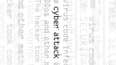 Dikey video: Uluslararası medyada siber saldırı, hackleme ve güvenlik ihlali ile ilgili manşet haberleri. Ekranlardaki internet haber başlıklarının soyut konsepti. Kusursuz ve döngülü.