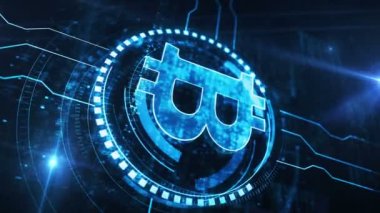 Dikey video: Bitcoin engelleme kripto para birimi ve dijital para sembolü dijital konsept. Ağ, siber teknoloji ve bilgisayar arkaplanı soyut 3D kusursuz ve çevrilebilir.