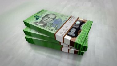 Kosta Rika parası Kosta Rika Kolon para yığını. Ekonomi, bankacılık, iş, kriz, durgunluk, borç ve finans konularının kavramı. 10000 CRC banknotları 3d animasyon yığınları.