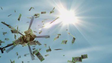 Kosta Rika Kolonu helikopter parasının düştüğünü belirtiyor. Kosta Rika CRC 10000 banknotları soyut 3d enflasyon, para basma, finans, ekonomi, kriz ve nicel kolaylık kavramı.