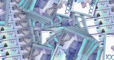 Kazak Tenge nakit hayran mozaiği döngüsüne para yatırıyor. Kazakistan KZT 10000 dolar. Soyut banka, finans, ekonomi kusursuz ve döngülü dekoratif tasarım arka planı kavramı.