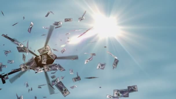 カザフスタンテンゲ紙幣ヘリコプターのお金をドロップします カザフスタンKzt 10000は インフレ 貨幣印刷 危機及び量的緩和の抽象的な3D概念に留意する — ストック動画