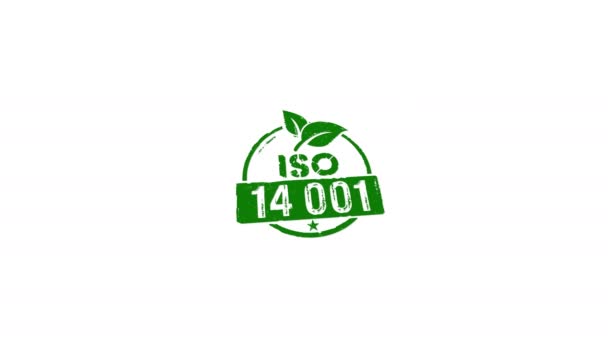 Iso 14001 Certificado Carimbo Carimbo Mão Impacto Animação Isolada Ambiente — Vídeo de Stock