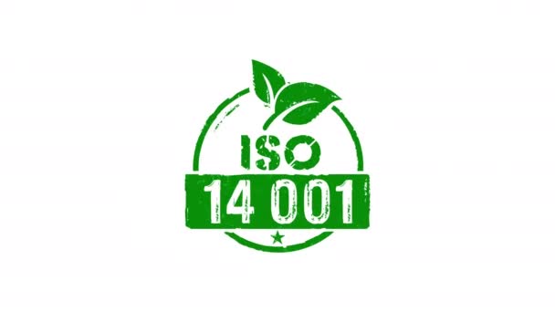 Iso 14001 Certificado Carimbo Carimbo Mão Impacto Animação Isolada Ambiente — Vídeo de Stock