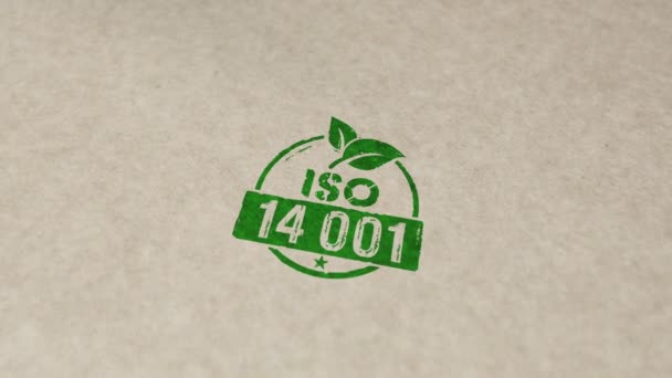 Animace Otisků Razítek Razítek Certifikovaných Iso14001 Standardní Certifikát Ekologie Prostředí — Stock video