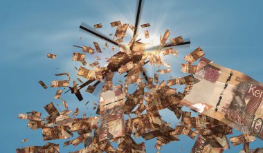 Kenya Shilling helikopter paralarını bırakıyor. Kenya KES 1000 not soyut 3d enflasyon, para basma, finans, ekonomi, kriz ve niceliksel kolaylık illüstrasyon kavramı.