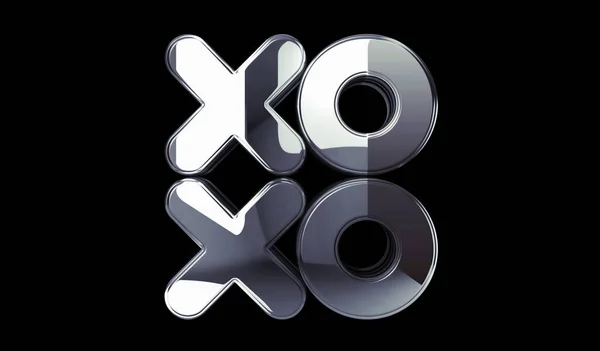 XOXO romantic love greeting and kiss digital cyber style golden metal shine symbol concept. Spectacular glowing and reflection light icon abstract object 3d illustration.