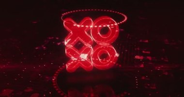 Dijital arka planda XOXO romantik aşk selamlaması ve öpücükler dijital sanal stil hologram sembolü görünür. Ağ, siber teknoloji ve bilgisayar soyut konsepti 3D animasyon.