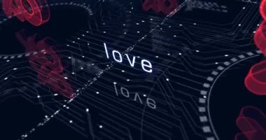 XOXO romantik aşk selamlaması ve dijital siber stil sembolü olan soyut siber konsepti öpmek. Dijital teknoloji arka planı pürüzsüz ve döngüsel dinamik 3D animasyon.