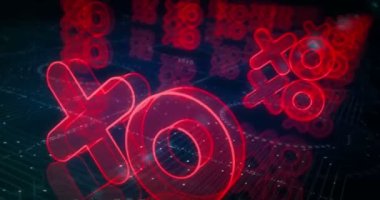 XOXO romantik aşk selamlaması ve dijital siber stil sembolü olan soyut siber konsepti öpmek. Dijital teknoloji ve bilgisayar arkaplanı pürüzsüz ve döngülü 3D animasyon.