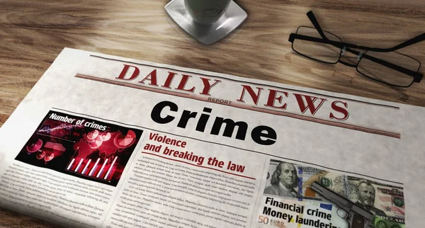 Crime Investigation Forensic Justice Daily Newspaper Table Headlines News Abstract — Stock Photo, Image