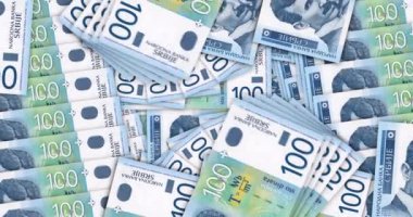 Sırbistan Dinar nakit taraftarı mozaik model döngüsüne para yatırıyor. Sırp RSD 100 banknotları. Soyut banka, finans, ekonomi kusursuz ve döngülü dekoratif tasarım arka planı kavramı.