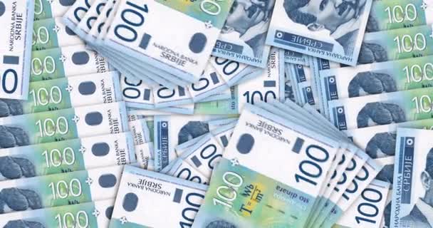Serbien Dinar Banknoten Einer Mosaikschleife Aus Bargeld Fächern Serbische 100 — Stockvideo