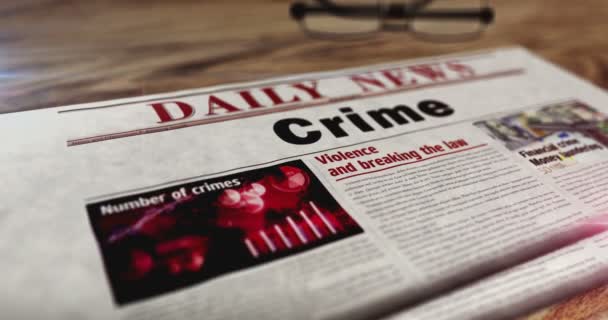 Suç Soruşturması Adli Tıp Adalet Gazetesi Masada Manşetler Soyut Kavram — Stok video
