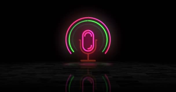 Microfone Podcast Neon Símbolo Brilhante Lâmpadas Cor Clara Música Áudio — Vídeo de Stock