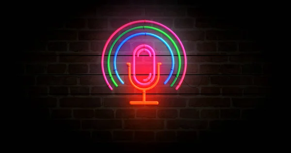 Mikrofonpoddsändningens Neonsymbol Ljud Musik Sändningen Symbol Ljus Färg Glödlampor Abstrakt — Stockfoto