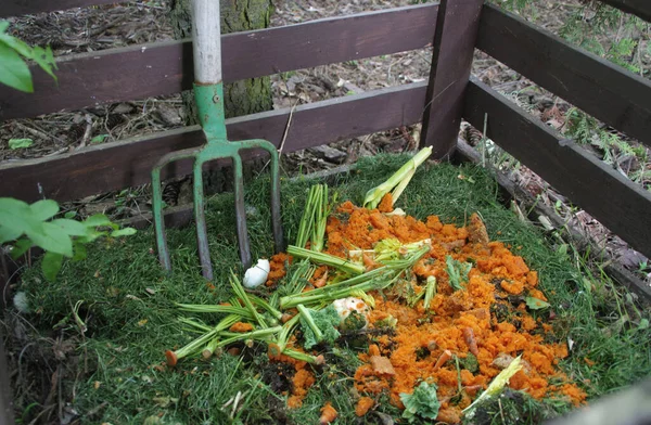 Residuos Orgánicos Compost Reciclaje Alimentos Jardín Casa Vida Sostenible Hombre — Foto de Stock