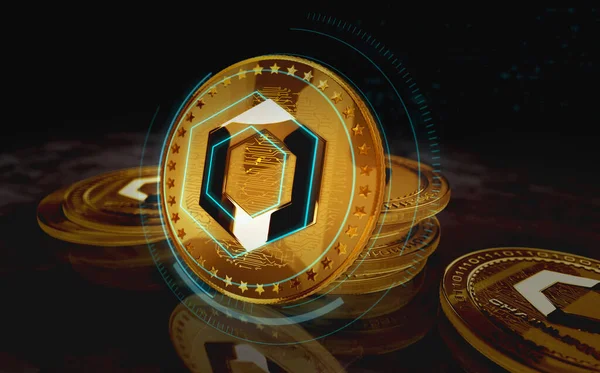 Tautan Rantai Link Cryptocurrency Koin Emas Pada Latar Belakang Layar — Stok Foto
