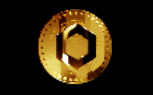 Řetězec Link Kryptoměna Zlatá Mince Stylu Retro Pixel Mozaiky Let — Stock fotografie