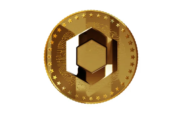 Chainlink Link Cryptocurrency Απομονωμένο Χρυσό Νόμισμα Πράσινο Φόντο Οθόνη Αφηρημένη — Φωτογραφία Αρχείου