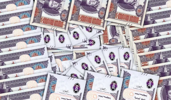 現金ファンモザイクパターンでモンゴルトログ銀行券 モンゴルトゥルク100紙幣 経済装飾デザインの抽象概念背景3Dイラスト — ストック写真