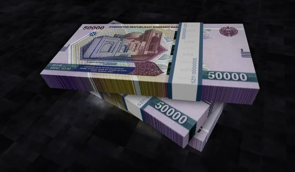 stock image Uzbekistan money Uzbek Sum money pack 3d illustration. 50000 UZS banknote bundle stacks. Concept of finance, cash, economy crisis, business success, recession, bank, tax and debt.