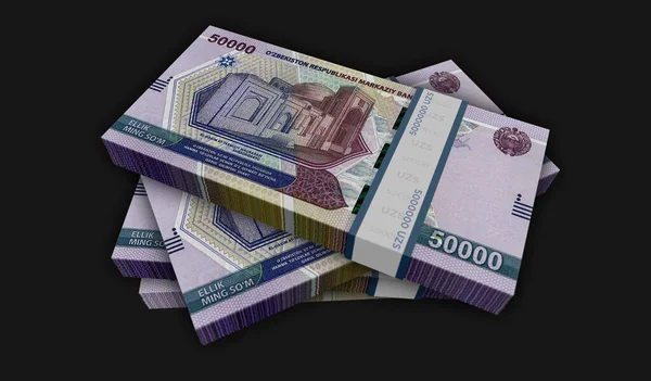 Uzbekistán Peníze Uzbek Suma Peníze Balíček Ilustrace 50000 Balíčků Bankovek — Stock fotografie