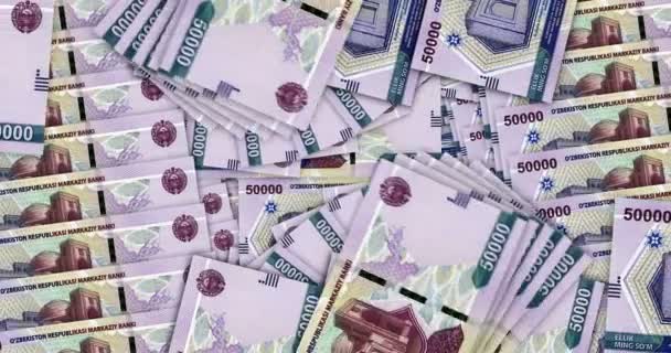 Uzbekistán Suma Bankovek Mozaice Cash Fan Vzoru Smyčky Uzbecké Uzs — Stock video