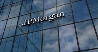 New York, ABD, 31 Mayıs 2023 J.P.Morgan Banka Şirketi 'nin cam bina konsepti. Ön cephede JP Morgan Bankacılık Şirketi sembolü.