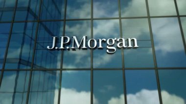 New York, ABD, 31 Mayıs 2023 J.P.Morgan Banka Şirketi 'nin cam bina konsepti. Ön cephede JP Morgan Bankacılık Şirketi sembolü.