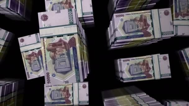Uzbekistan Money Uzbek Sum Money Pack Loop Flight Uzs Banknotes — Stock Video