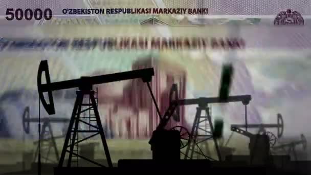 Uzbekistan Money Uzbek Sum Money Counting Machine Oil Pump Petroleum — Stock Video