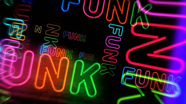 Símbolo Neón Música Funk Funky Entretenimiento Retro Estilo Bombillas Color —  Fotos de Stock