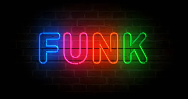 Funk Zenei Neon Szimbólum Funky Szórakoztató Retro Stílusú Villanykörték Absztrakt — Stock Fotó