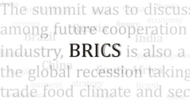 BRICS ekonomi grubu ve sendika örgütü uluslararası medyada manşet oldu. Ekranlardaki internet haber başlıklarının soyut kavramı. Kusursuz ve döngülü animasyon.