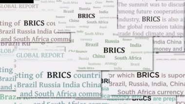 BRICS ekonomi grubu ve sendika örgütü bilgisayar ekranında pencereler açıyor. Medya boyunca haber başlıklarının soyut konsepti. Kusursuz ve döngülü ekran canlandırması.