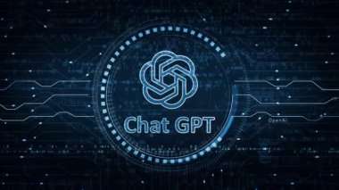 Poznan, Polonya, 10 Haziran 2023: ChatGPT açık ai sohbet robotu sembolü soyut dijital kavram. Ağ, siber teknoloji ve bilgisayar arkaplanı kusursuz ve döngülü animasyon.