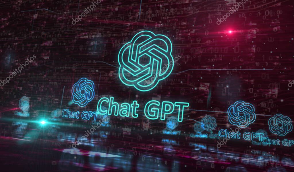 Poznan, Poland, June 10, 2023: ChatGPT open ai chat bot golden metal shine symbol concept. Spectacular glowing and reflection light icon abstract object 3d illustration.