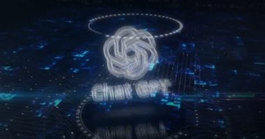 Poznan, Polonya, 10 Haziran 2023: ChatGPT açık ai sohbet robotu hologram sembolü dijital arkaplanda görünür. Ağ, siber teknoloji ve bilgisayar soyut konsepti 3D animasyon.