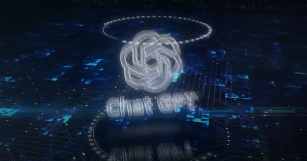 ポズナン ポーランド 2023年6月10日 チャットGptオープンAiチャットボットホログラムシンボルがデジタル背景に表示されます ネットワーク サイバー技術 コンピュータ抽象概念3Dアニメーション — ストック動画