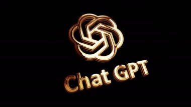 Poznan, Polonya, 10 Haziran 2023: ChatGPT açık ai sohbet robotu altın parlayan metal sembolü konsepti. Görkemli parlama ve yansıma ışığı ikonu soyut 3D animasyon. Ayrı nesne.