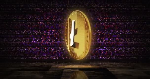 Litecoin Ltc Cryptocurrency Koin Emas Pada Latar Belakang Layar Digital — Stok Video