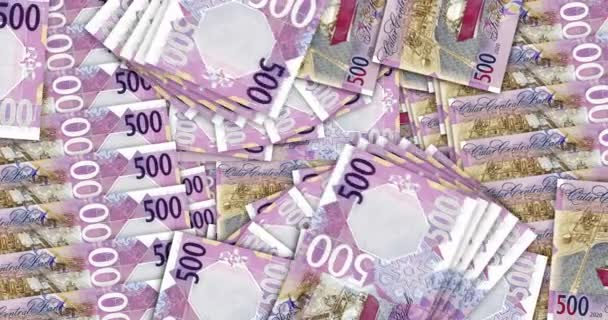 カタールのお金Riyalお金の山パック ビジネス 金融の概念的背景 500 Qar紙幣は3Dアニメーションをスタック — ストック動画